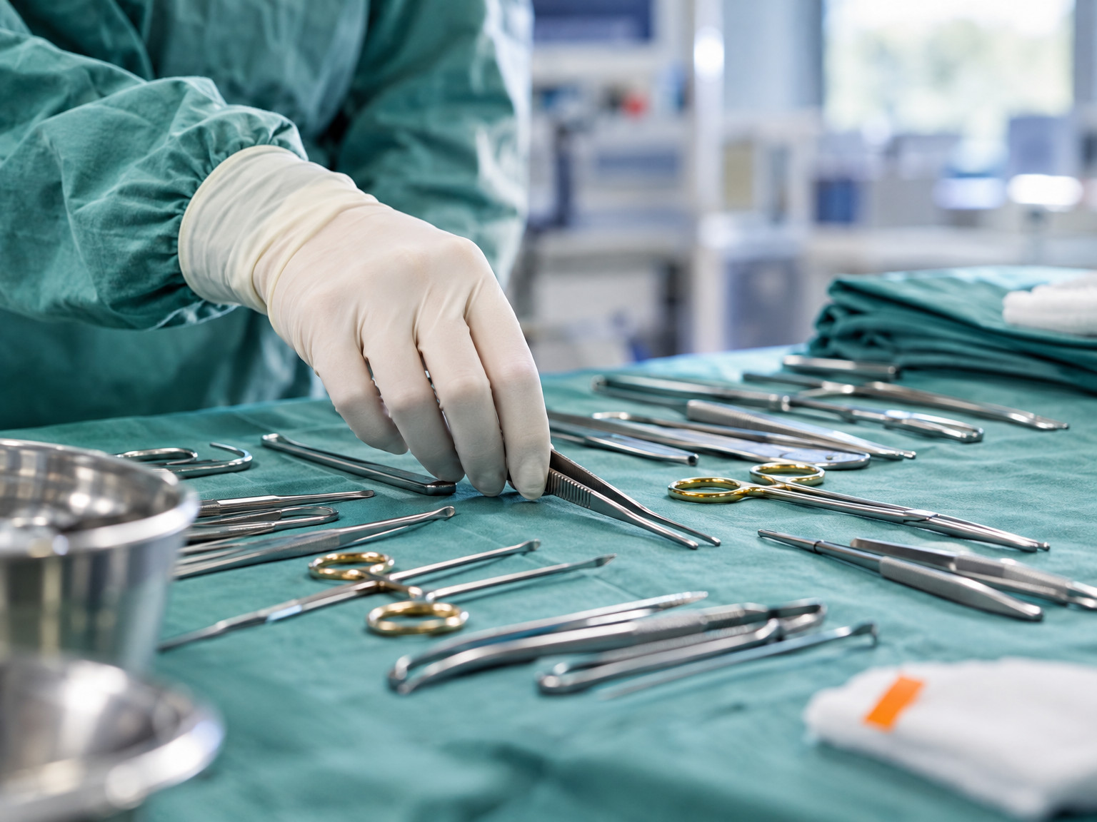 Sterile Instrumente auf einem OP-Tuch (KI-generiert)