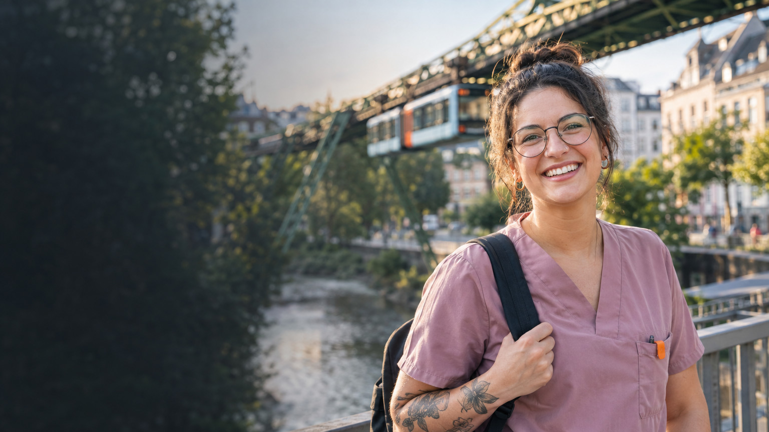 Schwebebahn über der Wupper im Abendlicht (KI-generiert)